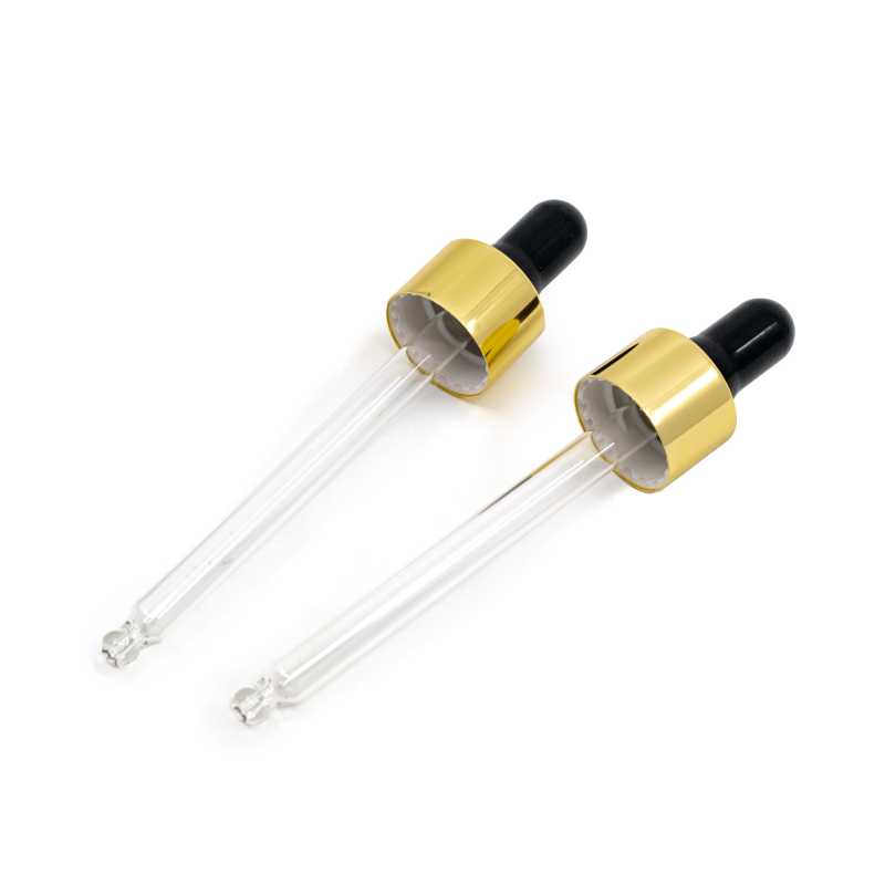 Sklenené kvapátko, v kombinácii čierna/zlatý lesk, vhodné na fľašku s priemerom hrdla 18 mm a objemom 5 ml. Dĺžka sklenenej tuby: 44 mmMateriál: sklo