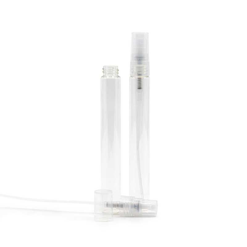 Sklenený rozprašovač na parfum s plastovým rozprašovačom a vrchnákom s objemom 10 ml.Sklenený rozprašovač je ideálny na uchovávanie a vytváranie vz