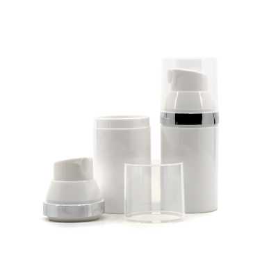 Airless fľaška, plastová biela so strieborným krúžkom, 30 ml