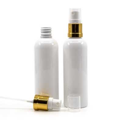 Plastová fľaša biela, bielo-zlatý rozprašovač, 100 ml