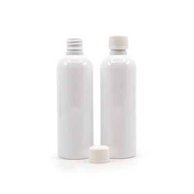 Plastová fľaša biela, biely vrchnák s poistným krúžkom, 100 ml