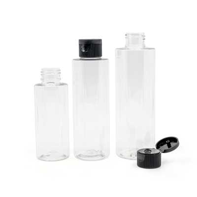 Plastová fľaša, priehľadná, flip top čierny, 200 ml