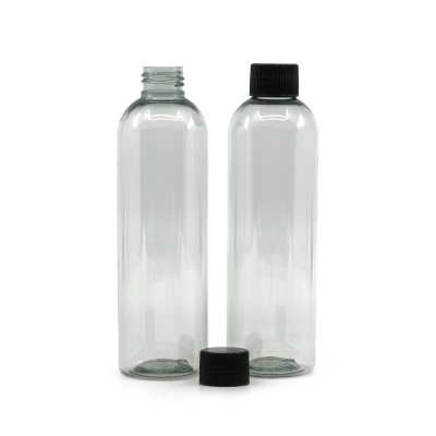 Plastová fľaša, recyklovaná 250 ml, čierny vrúbkovaný vrchnák