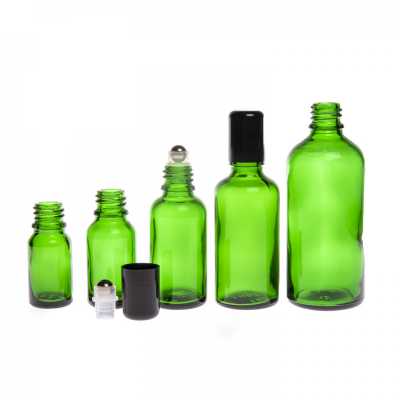 Sklenená fľaška, zelená, roll-on, 100 ml
