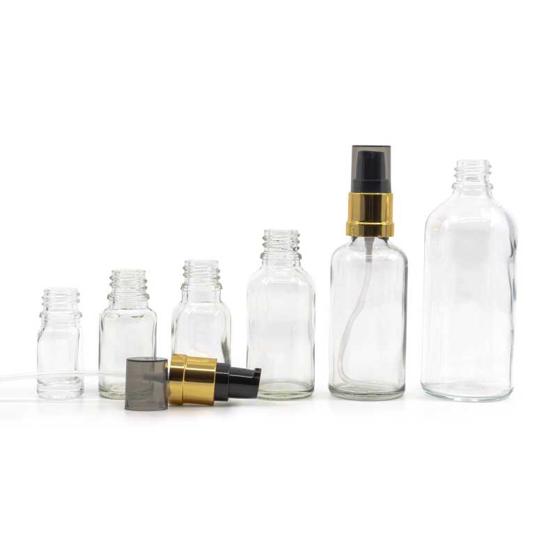 Sklenená fľaška, tzv. liekovka, je vyrobená z hrubého priehľadného skla. Slúži na uchovávanie tekutín.Objem: 10 ml, celkový objem 15 mlVýška fľa