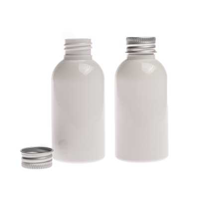 Plastová fľaša biela s hliníkovým vrchnákom, 150 ml