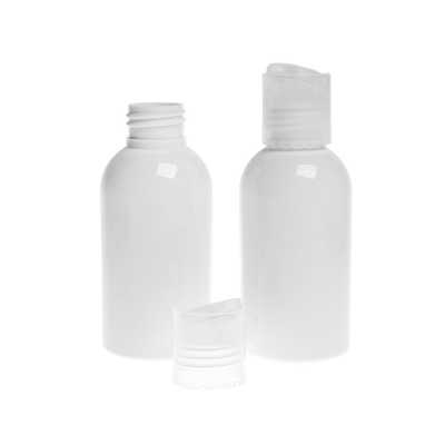 Plastová fľaša biela s priehľadným disc topom, 150 ml