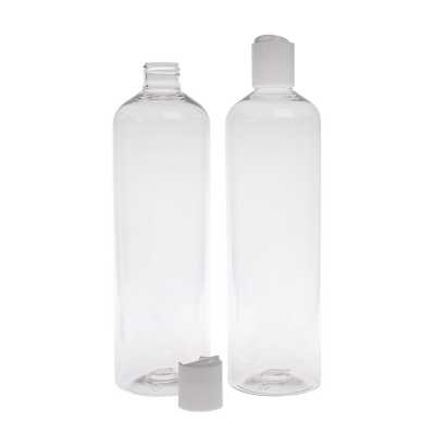 Plastová fľaša, priehľadná oblá, disc top biely, 500 ml