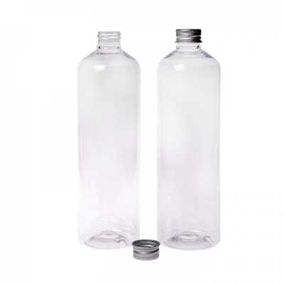 Plastová fľaša, priehľadná oblá, hliníkový vrchnák, 500 ml