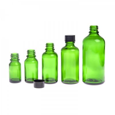 Sklenená fľaška, zelená, vrchnák čierny, 10 ml